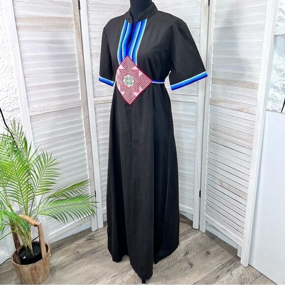 Vintage Embroidered Kaftan Caftan Maxi House Dress Large - Picture 7 of 11